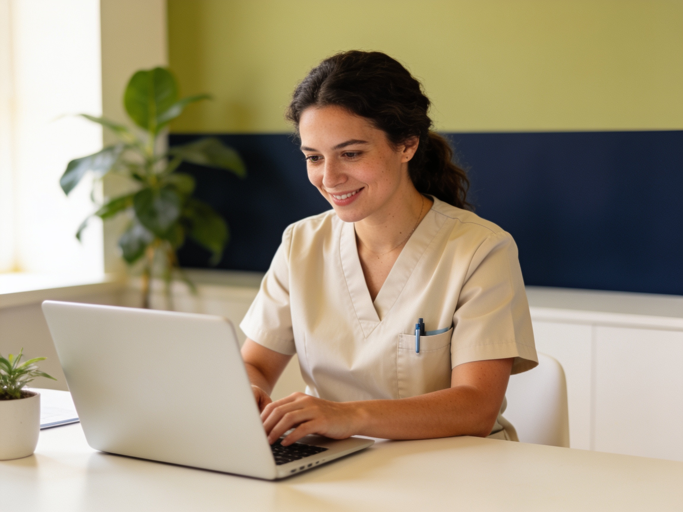 Healthcare provider reviewing a medical intake on a laptop