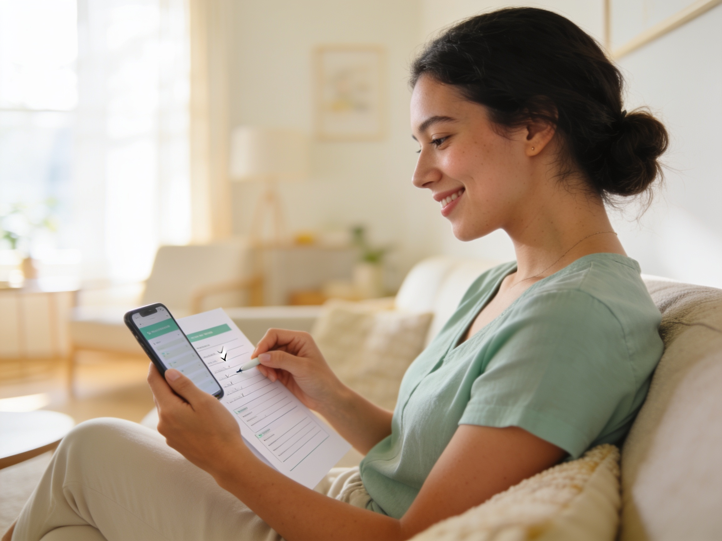 Woman completing a health questionnaire on her phone